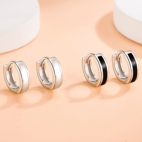 Minimalistische Geometrische Creolen Kupfer Emaille Schwarz Und Weiß Gestreifter Schmuck Für Frauen Mode Elegant Täglich