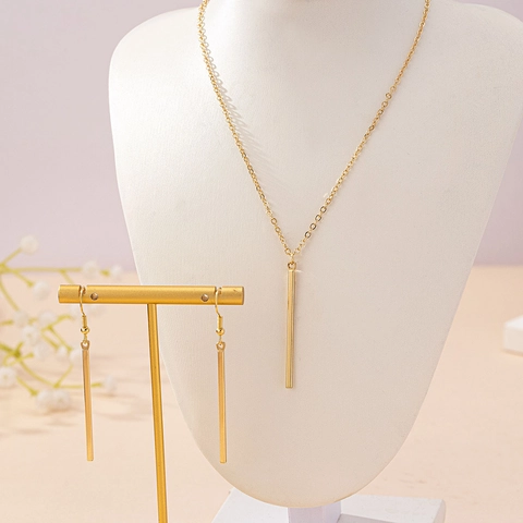 Necklace And Earrings Jewelry For Women Zinc Alloy Gold Plated Geometric Rectangular Vertical Bar Elegant Minimalist Fashion