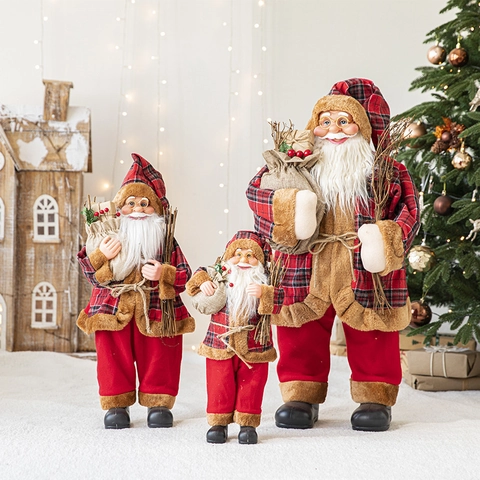 Statuina Di Babbo Natale E Pupazzo Di Neve Decorazione Natalizia Bambola Di Peluche Tessuto Scozzese Stile Nordico Ornamento Casa
