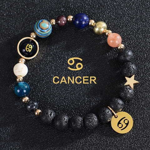 Solar System Planets Zodiac Beaded Bracelet Natural Stone Lava Rock Blue Sandstone Constellation Charm Jewelry Unisex