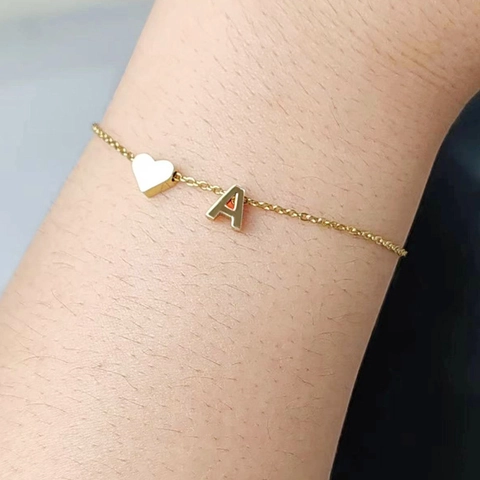 Stainless Steel Heart Initial Charm Bracelet For Women Gold Silver 26 Alphabet DIY Personalized Name Jewelry Gift