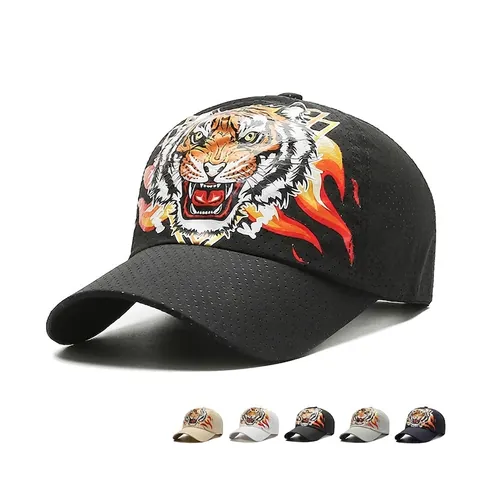 Tiger Head Print Perforated Mesh Baseball Cap Quick Dry Breathable Sun Hat For Outdoor Sports Men Women