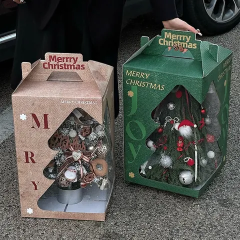 Weihnachtsbaum Handheld Geschenkbox Spezialpapier Transparentes Fenster Verpackung Für Feiertagsgeschenke Festlich Tragbar
