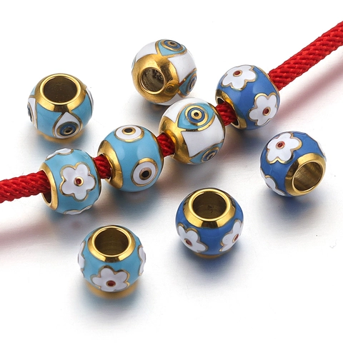 Perline In Acciaio Inossidabile Smalto Occhio Del Diavolo Motivi Floreali Per Creazione Di Gioielli DIY Bracciale Collana Artigianato