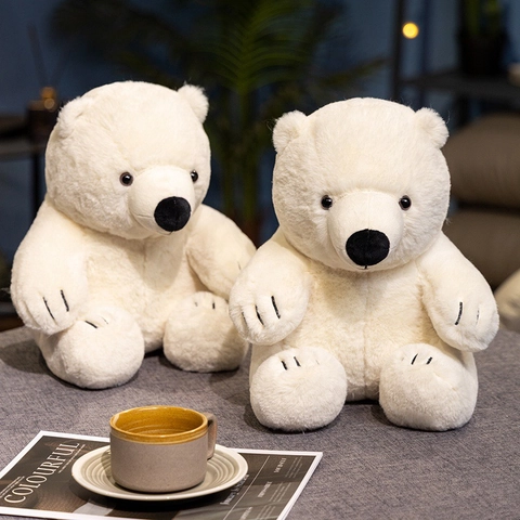 Realistic White Sitting Polar Bear Plush Toy Soft Faux Rabbit Fur Stuffed Animal Bear Doll For Kids Gift Home Decoration 30cm