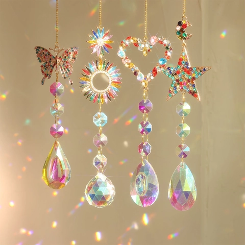 Crystal Suncatcher Hanging Ornament Colorful Rhinestone K9 Crystal Prisms Rainbow Maker For Home Garden Window Decoration