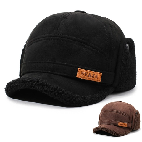 Cappello Aviatore Invernale da Uomo Con Paraorecchie Caldo Pile Sherpa Tessuto Scamosciato Cappello con Visiera Antivento