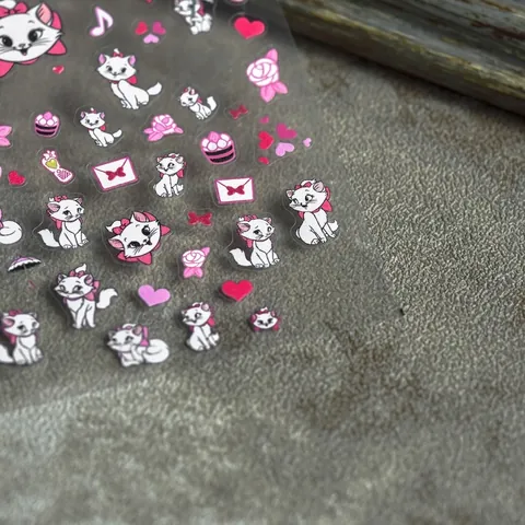 Pegatinas Para Uñas 5D Autoadhesivas Floral Rosa Dibujos Animados Conejo Decoración DIY San Valentín Finas Resistentes Calcomanías