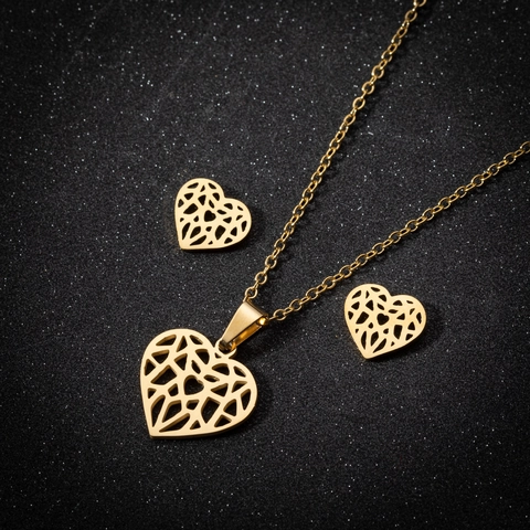 Minimalist Stainless Steel Hollow Geometric Pendant Necklace Stud Earrings Jewelry For Women Daily Fashion Jewelry