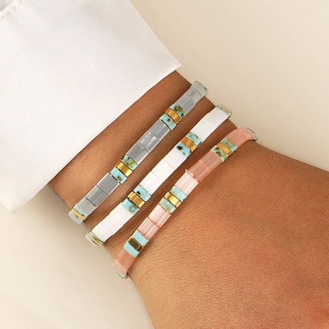 Böhmische Tila Perlen Armbänder Bunte Emaille Fliesen Perlen Geometrische Elastische Handgefertigte Modeschmuck Für Damen