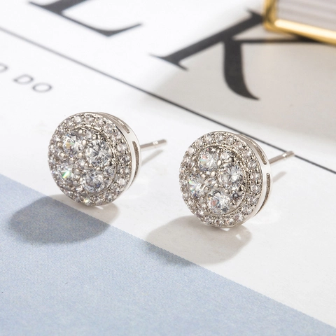 Pendientes De Botón Redondos Color Plata Cobre Circonita Micro Pave Hip Hop Para Hombres Mujeres