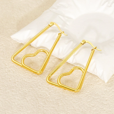 Geometric Heart Earrings Stainless Steel 18K Gold Plated Hollow Out Design Elegant Versatile Fashion Accessory For Women