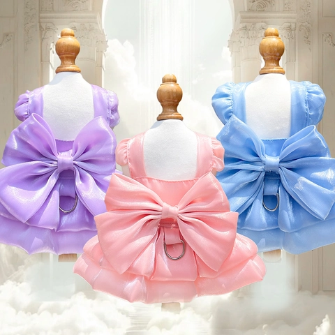 Vestito Da Sposa Per Animali Domestici Cani Piccoli Gatti Principessa Raso Con Grande Fiocco E Anello A D Estate Festa