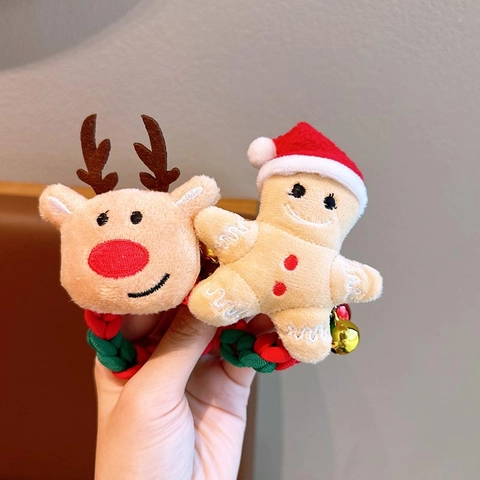 Weihnachts Haargummis Plüsch Cartoon Weihnachtsmann Rentier Baum Gewebte Elastische Haarbänder Mit Glocken Feiertag Haarschmuck