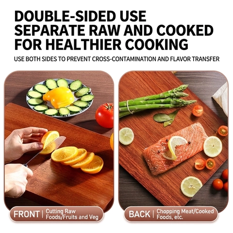Ebony Wood Cutting Board Solid Wood Chopping Block Double Sided Non Slip Natural Durable Kitchen Handle Tool