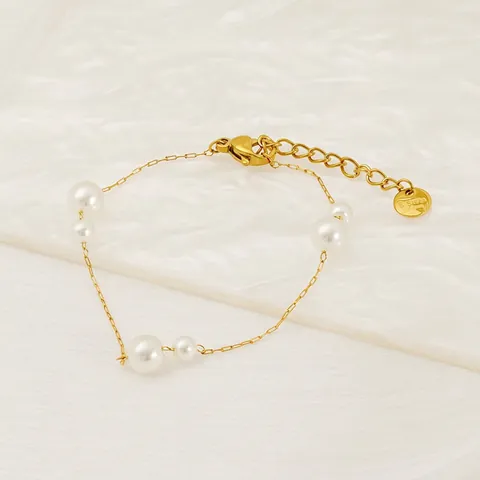 Bracciale Di Künstliche Perle In Acciaio Inossidabile Da Donna Placcato Oro 18K Minimalista Elegante Catena Regolabile Gioielli