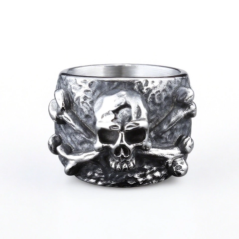 Anello Teschio Acciaio Inossidabile Vintage Punk Gothic Ossa Incrociate Gioielli Per Uomo