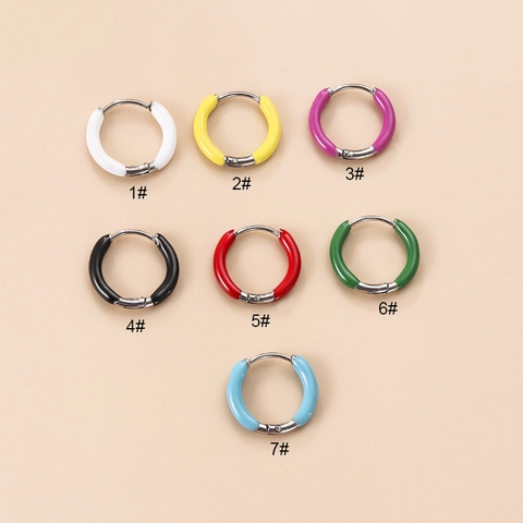 Cerchio Piercing Orecchio Acciaio Inossidabile Smalto Colorato Fibbia Osso Rotonda Gioielli Unisex