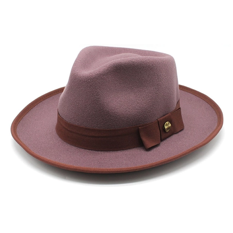 Retro Fedora Hut Wollfilz Breite Krempe Schleife Band Metallschnalle Elegant Britischer Stil Jazz Kappe