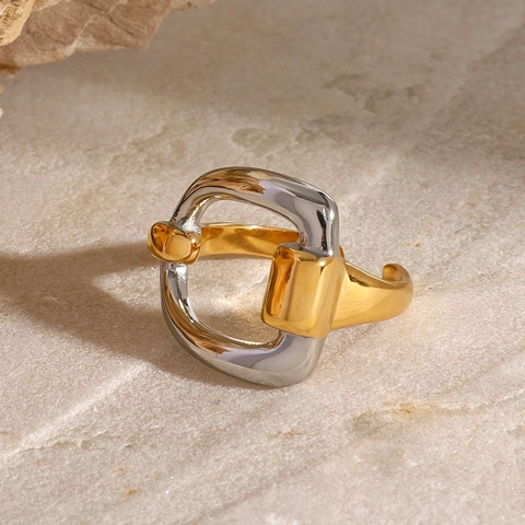 Anello In Acciaio Inossidabile Bicolore Oro Argento Design Morsetto Aperto Regolabile Gioielli Di Moda Per Donna