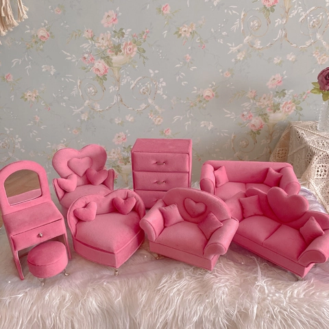 Pink Velvet Miniature Furniture Shaped Jewelry Box Sofa Chair Cabinet Organizer Case With Mirror