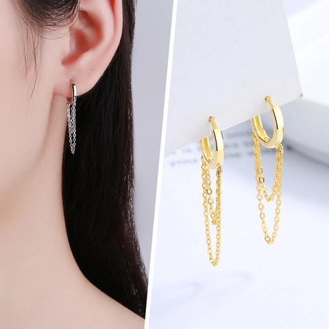 925 Sterlingsilber Quastenkette Creolen Für Damen Lange Drop Dangle Minimalistisch Gold Silber Galvanisiert Modeschmuck