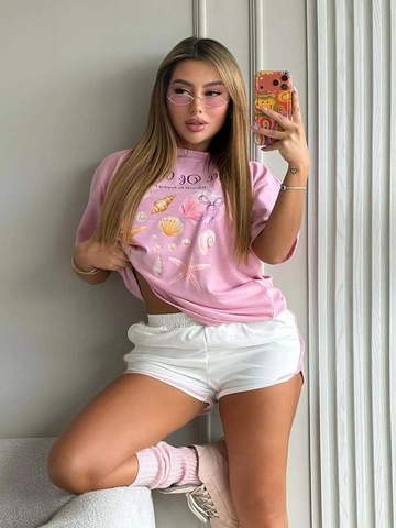 Women T-Shirt Cotton Polyester Round Neck Short Sleeve Ocean Starfish Print Streetwear Spicy Girl Top