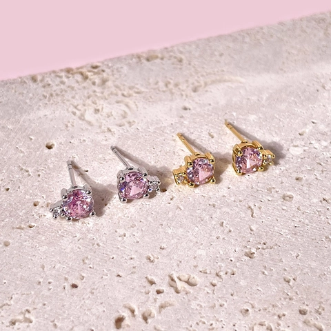 Pendientes De Botón Redondos Geométricos Cobre Bañado En Oro De 18K Circonita Rosa AAA Joyas De Moda Para Mujeres