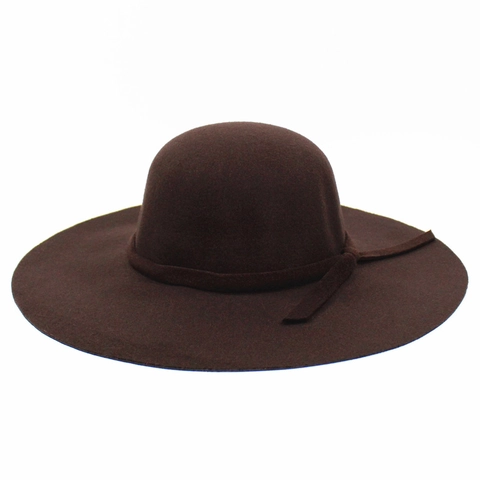 Women Wide Brim Fedora Hat Felt Round Crown Vintage Elegant Ribbon Bow Decor Adjustable Winter Sun Protection