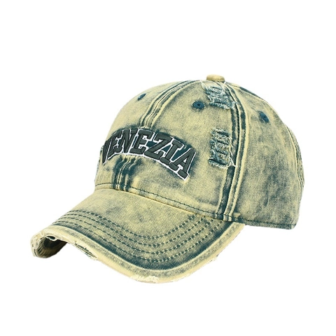 Baseball Cap Cotton Washed Distressed Retro Streetwear Embroidered Venezia Letter Adjustable Sunshade Hat
