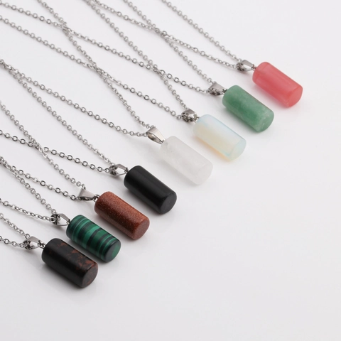 Collana Con Ciondolo A Pilastro Cilindrico In Pietra Naturale Per Donna Gioielli Minimalisti In Lega Di Gemme