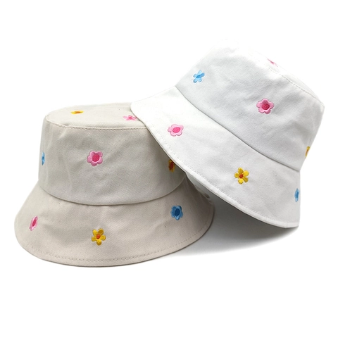 Chapeau Bob Femme Brodé Coton Protection Solaire Pliable Extérieur Été Style Rétro