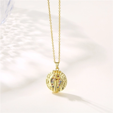 Collana Con Ciondolo A Serpente Catena In Acciaio Inossidabile Rame Placcato Oro Zirconia Multicolore Stile Hip Hop Egiziano Donne