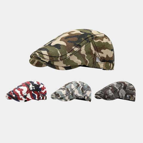 Gorra Plana De Camuflaje Retro De Algodón Lavado Ajustable Visera Corta Exterior Senderismo Boina Para Hombre Mujer