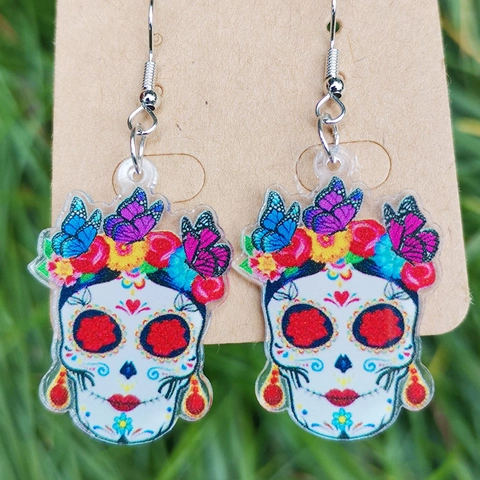 Hängeohrringe Acryl Totenkopf Pilz Schmetterling Blume Schlange Goth Neuheit Schmuck Für Frauen Tag Der Toten Accessoires