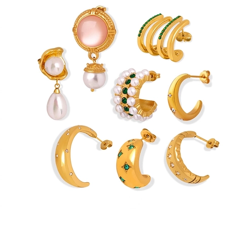 Pendientes Vintage Franceses De Acero De Titanio Chapados En Oro Con Circonita Y Perlas Artificiales De Imitación Geométricos Retro Para Mujeres