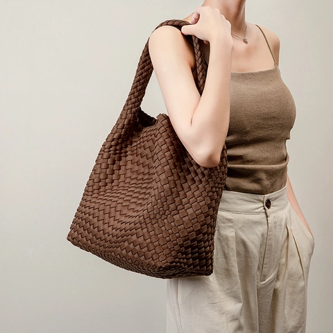 Hand Woven Scuba Fabric Shoulder Bag Large Capacity Waterproof Underarm Handbag And Pouch For Women Daily Trendy Style