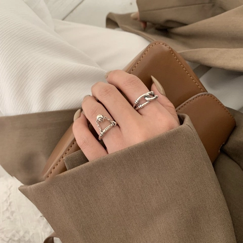 Anello Aperto in Stile Coreano Con Faccia Sorridente E Lettera Happy Incisa Placcato Argento S925 Lega Incrocio Catena Anello Regolabile Donna