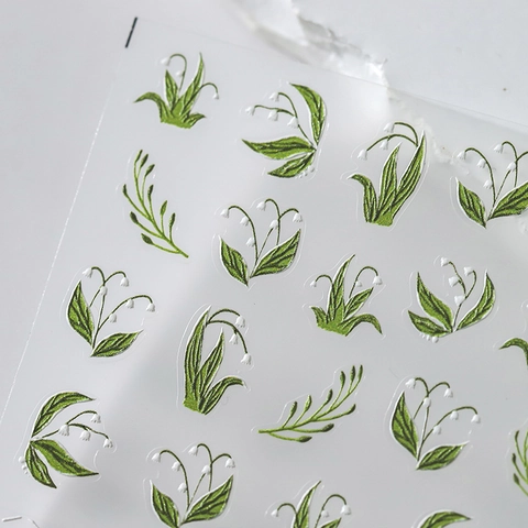Stickers Nail Art 5D Stéréoscopiques Gravés Muguet Feuille Verte Florale Adhésifs Décalcomanies Manucure Pour Femmes