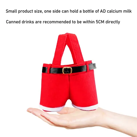 Christmas Santa Pants Gift Bag Handheld Non Woven Fabric Wine Bottle Cover Candy Treat Holder Holiday Party Decor