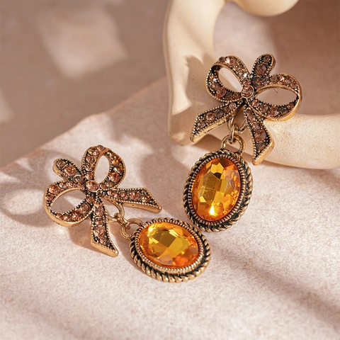 Orecchini Pendenti Con Fiocco Ovale Stile Maillard Vintage Gioielli In Lega Con Strass E Perno In Argento Donna