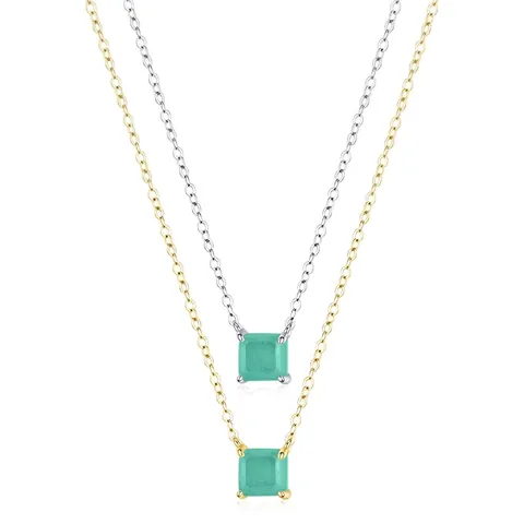 Collar de Plata de Ley 925 con Colgante de Circonia Verde Cuadrado para Mujer Joyería Geométrica Minimalista Regalo