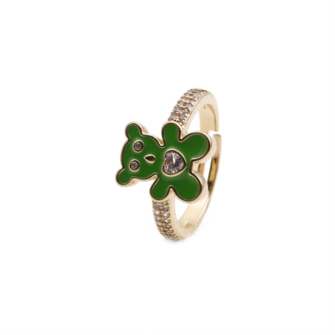 Verstellbarer Ring Kupfer Vergoldet Bunte Emaille Bär Herzform Zirkon Süßer Modeschmuck Für Damen