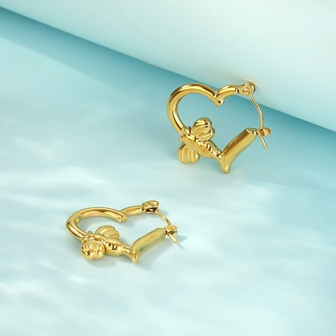 Pendientes De Aro En Forma De Corazón Con Decoración De Abeja Acero Inoxidable 316L Estilo Retro Para Mujeres Regalo Elegante