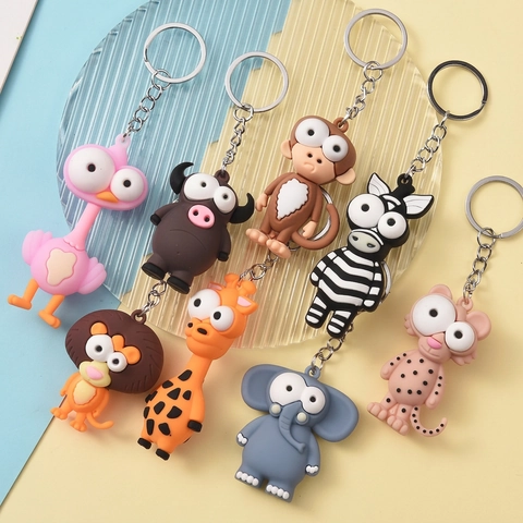 Süßer Cartoon Tier Schlüsselanhänger 3D Große Augen PVC Weichgummi Löwe Giraffe Zebra Elefant Tasche Anhänger Geschenk
