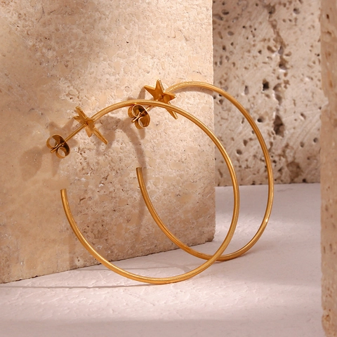 Stainless Steel Hoop Earrings With Star Stud Large Circle Polished Minimalist INS Trendy Jewelry For Women