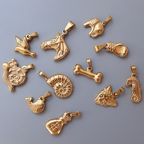 Vintage Dierlijke Hangers Roestvrij Staal 18K Verguld Olifant Paard Zeepaardje Slak Schelp Charmes Sieraden Maken