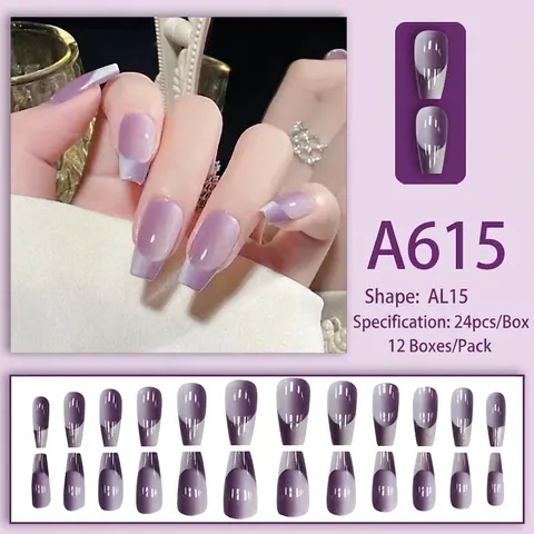Uñas Press On Degradado Francés Forma De Ataúd Larga Brillante Hielo Transparente Uñas Postizas Portátiles