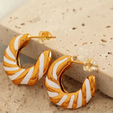 Orecchini a Cerchio Intrecciati Oro Bianco Moderni in Acciaio Inossidabile Smaltato Orecchini a Bottone Geometrici a Forma di C Donna