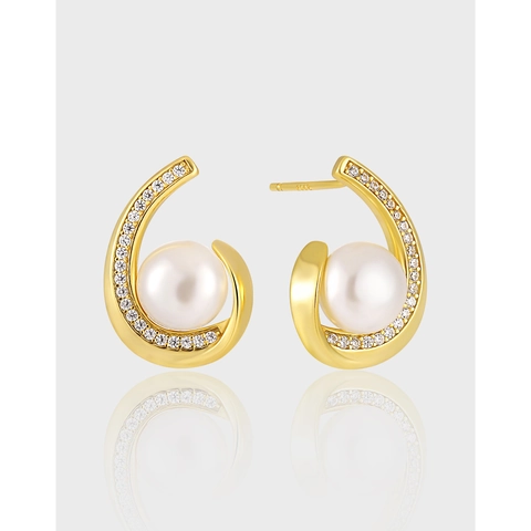 Boucles D'oreilles Künstliche Perles Géométriques Goutte D'eau Avec Tige En Argent Sterling 925 Et Strass Élégant Pour Femmes